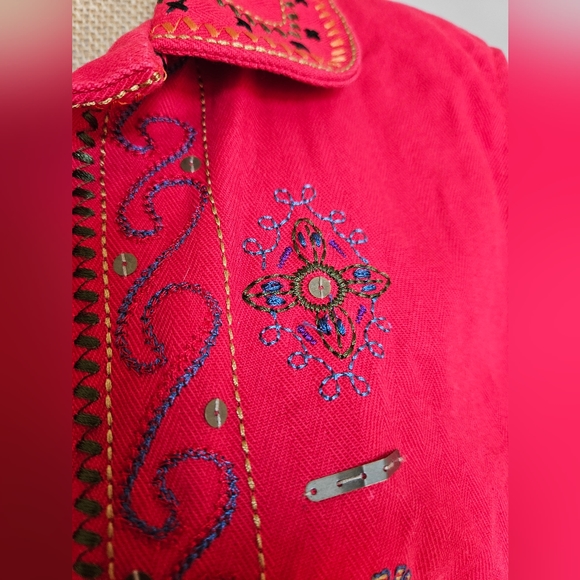 Graff by UM Company Embroidered Red Open Front Casual Vest - Picture 16 of 16